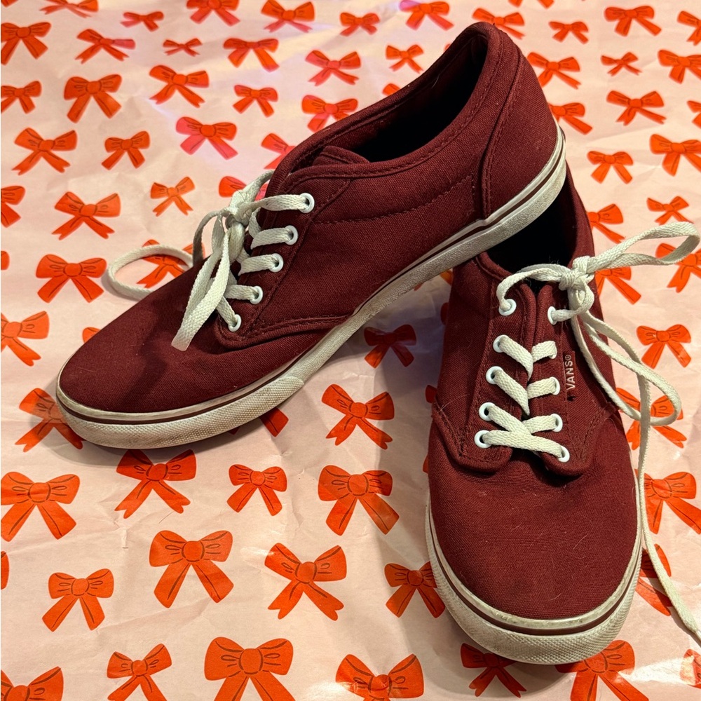 Vans Burgundy Canvas Shoes with White Laces